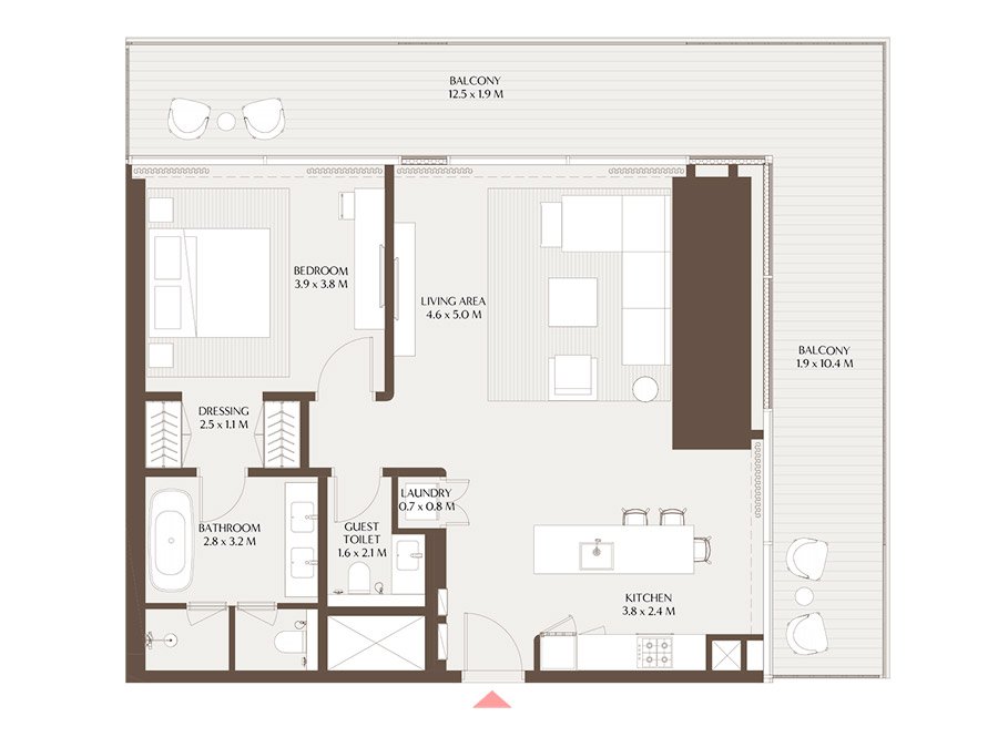 Akala Arada DIFC 1 Bedroom Apartment Floor Plan