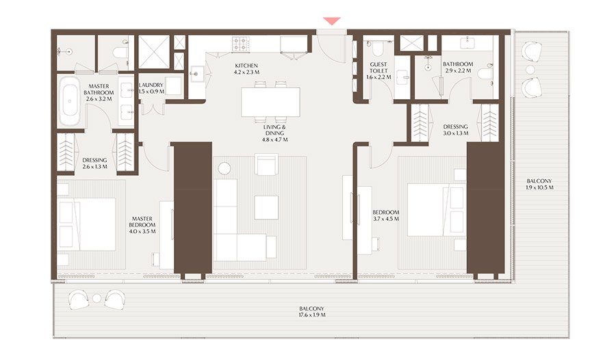 Akala Arada DIFC 2 Bedroom Apartment Floor Plan