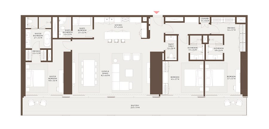 Akala Arada DIFC 3 Bedroom Apartment Floor Plan
