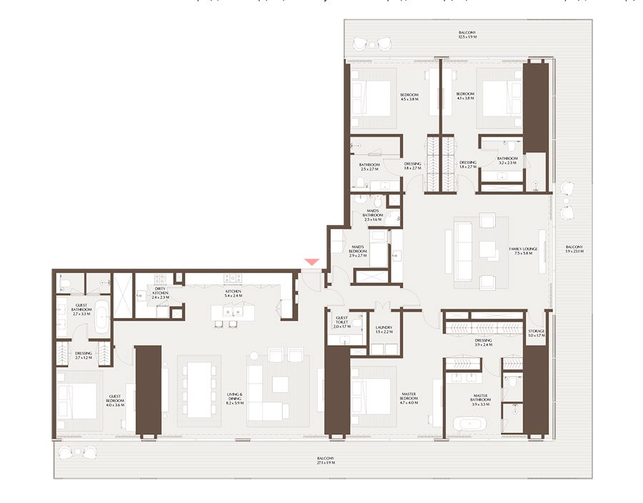 Akala Arada DIFC 4 Bedroom Apartment Floor Plan